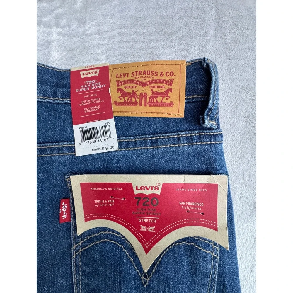 Levis‎ 720 High Rise Super Skinny Jeans Girls 14 Reg Blue Distressed Raw Hem NEW